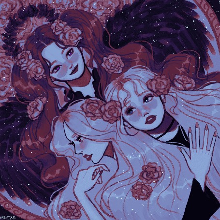 Анимация Три девушки в цветах моргают, by mgtxs