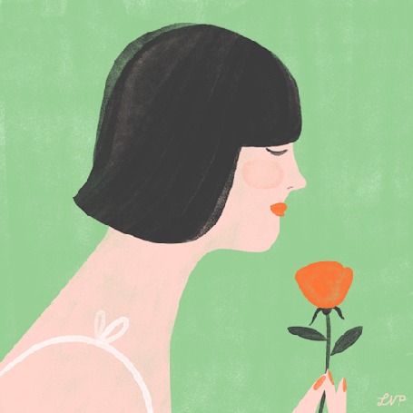 Анимация Девушка нюхает цветок и съедает его, by Libby VanderPloeg