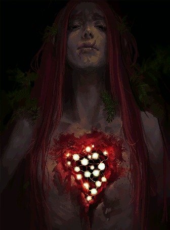 Анимация Девушка с разорванной грудью, в которой горит гирлянда, by Anastasiya Chorna