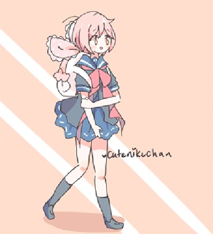 Анимация Розоволосая девушка с рюкзаком, by CuteNikeChan