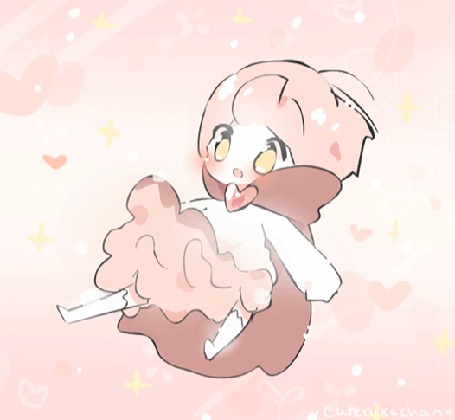 Анимация Падающий розоволосый чибик среди сердечек, by CuteNikeChan