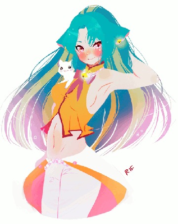 Анимация Девушка с белым котенком на плече, by rifqaart