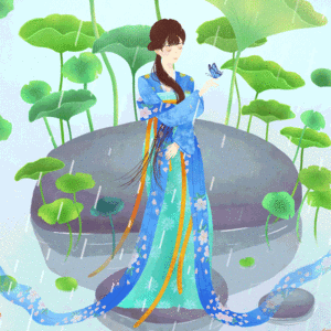 Анимация Девушка азиатской внешности стоит под дождем, гифка Девушка азиатской внешности стоит под дождем