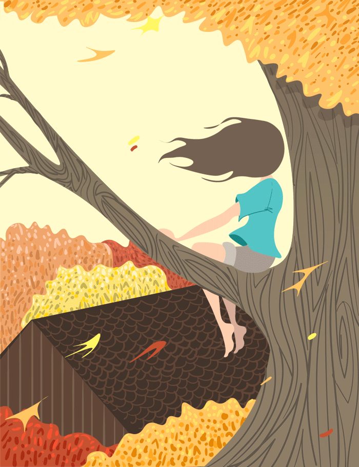 Анимация Девушка сидит на ветке дерева с развевающимися от ветра волосами, by Lexa Strong, гифка Девушка сидит на ветке дерева с развевающимися от ветра волосами, by Lexa Strong