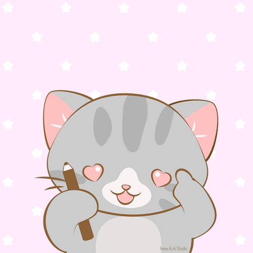 Анимация Котенок с карандашом, by Irene Koh, гифка Котенок с карандашом, by Irene Koh