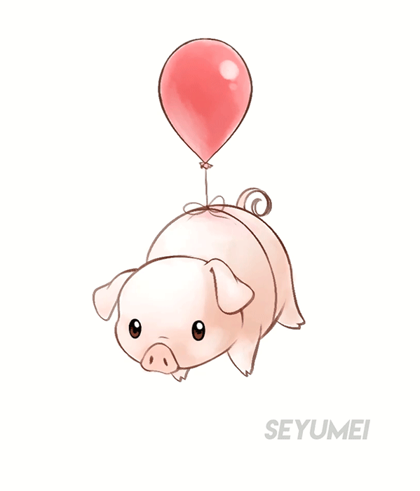 Анимация Свинка парит в воздухе на воздушном шарике, by Seyumei, гифка Свинка парит в воздухе на воздушном шарике, by Seyumei