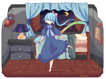 Анимация Длинноволосая девушка бегает по комнате с лентой, by CuteNikeChan, гифка Длинноволосая девушка бегает по комнате с лентой, by CuteNikeChan