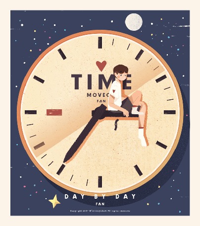 Анимация Мальчик сидит на стрелке часов, (day by day / день за днем), by Too Thin