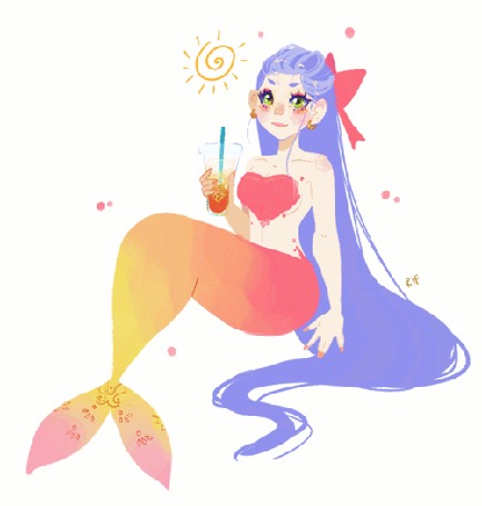 Анимация Русалка с напитком в руке, by rifqaart