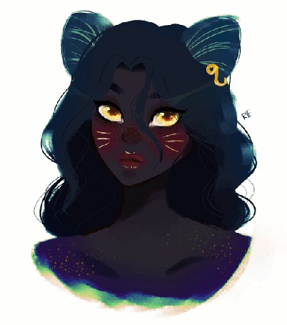 Анимация Девушка-кошка с желтыми глазками, by rifqaart