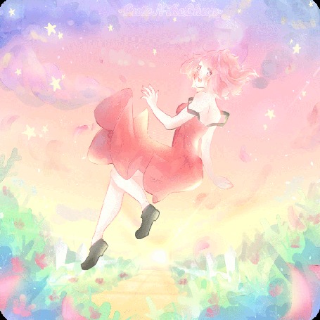 Анимация Девушка в платье парит в небе, by CuteNikeChan