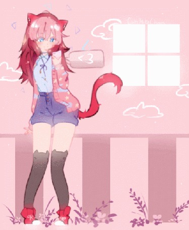 Анимация Девушка с кошачьими ушками смотрит в телефон, by CuteNikeChan