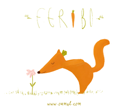 Анимация Лисичка нюхает розовый цветок (Feribo), by Oemul, гифка Лисичка нюхает розовый цветок (Feribo), by Oemul