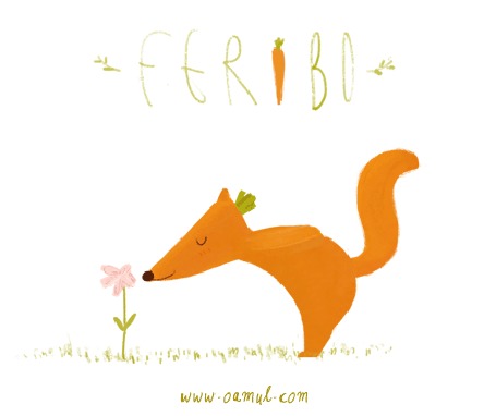Анимация Лисичка нюхает розовый цветок (Feribo), by Oemul