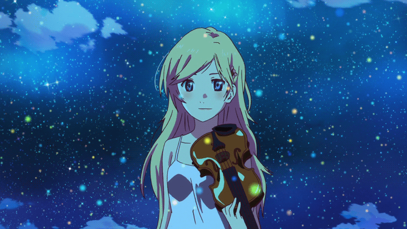 Анимация Каори Миязоно / Kaori Miyazono из аниме Твоя апрельская ложь / Shigatsu wa Kimi no Uso стоит под падающим снегом, гифка Каори Миязоно / Kaori Miyazono из аниме Твоя апрельская ложь / Shigatsu wa Kimi no Uso стоит под падающим снегом