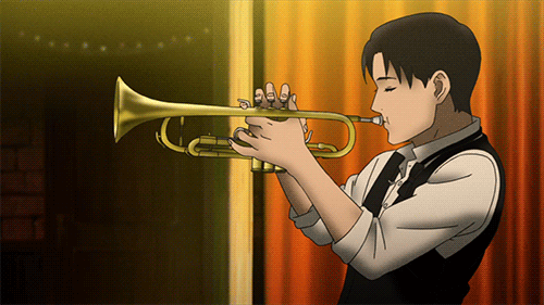 Анимация Парень играет на трубе, гифка Парень играет на трубе