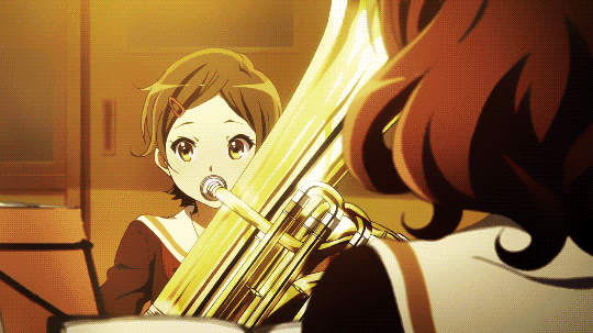 Анимация Девушки играют на трубе и виолончели, аниме Hibike! Euphonium, гифка Девушки играют на трубе и виолончели, аниме Hibike! Euphonium