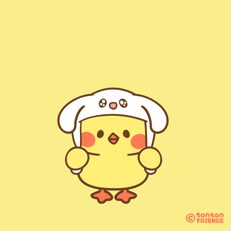Анимация Утенок в шапочке с кроличьими ушками (Tonton Friends), гифка Утенок в шапочке с кроличьими ушками (Tonton Friends)
