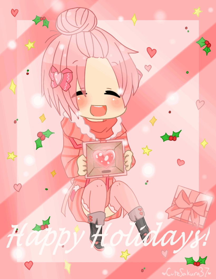 Анимация Чибик на розовом фоне (Happy Holidays!), by CuteNikeChan, гифка Чибик на розовом фоне (Happy Holidays!), by CuteNikeChan