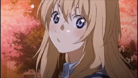 Анимация Каори Миязоно / Kaori Miyazono из аниме Твоя апрельская ложь / Shigatsu wa Kimi no Uso под падающими лепестками