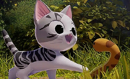 Анимация Кошечка Чии / Chi из аниме Милый дом Чии / Chis Sweet Home играет со змеей
