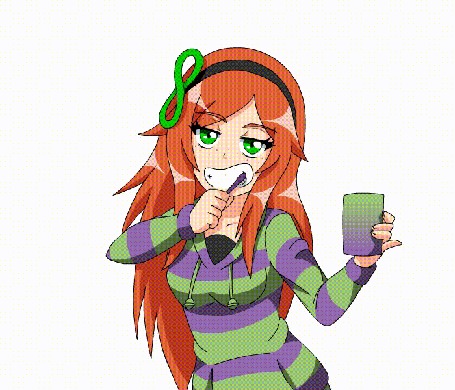 Анимация Рыжеволосая девушка чистит зубы, by bocodamondo