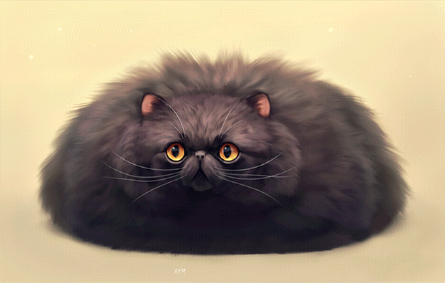 Анимация Пухлая черная кошка, by Chiakiro, гифка