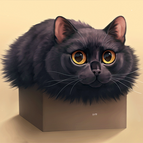 Анимация Черная кошка в коробке, by Chiakiro, гифка Черная кошка в коробке, by Chiakiro