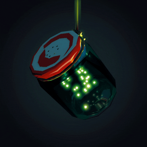 Анимация Светлячки летают в банке, подвешенной на шнур, гифка Светлячки летают в банке, подвешенной на шнур