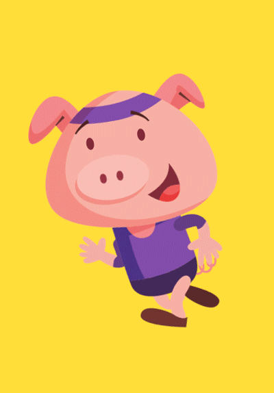 Анимация Розовая бегущая свинка на желтом фоне, by KellerAC, гифка Розовая бегущая свинка на желтом фоне, by KellerAC