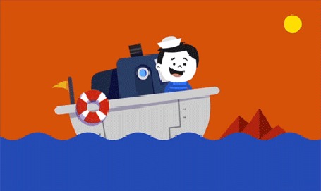 Анимация Парень моряк в лодке на волнах смотрит в подзорную трубу, by KellerAC