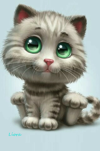 Анимация Cерый котенок с зелеными глазами, by Liora, гифка Cерый котенок с зелеными глазами, by Liora