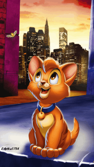 Анимация За летающей пчелкой наблюдает рыжий кот на фоне многоэтажных домов, by Edytka1754, гифка За летающей пчелкой наблюдает рыжий кот на фоне многоэтажных домов, by Edytka1754