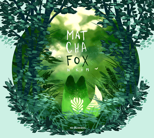 Анимация Зеленая лисичка сидит в траве, by nk-illustrates (MAT CHA FOX), гифка Зеленая лисичка сидит в траве, by nk-illustrates (MAT CHA FOX)
