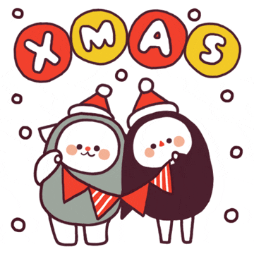 Анимация Котенок и пингвин поздравляют с Рождеством (XMAS), гифка Котенок и пингвин поздравляют с Рождеством (XMAS)