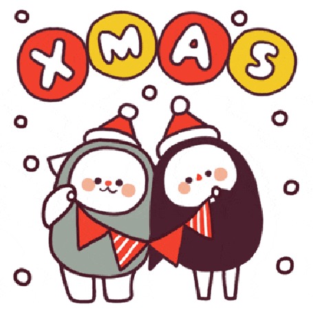 Анимация Котенок и пингвин поздравляют с Рождеством (XMAS)