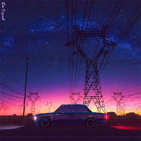 Анимация Авто едет на фоне заката. by от Барков