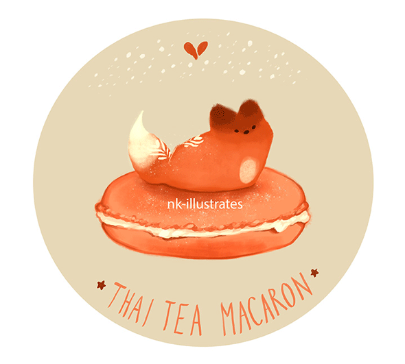 Анимация Лисичка сидит на макароне, by nk-illustrates (thai tea makaron), гифка Лисичка сидит на макароне, by nk-illustrates (thai tea makaron)