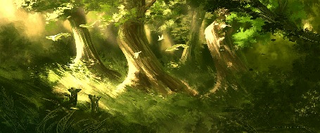 Анимация Киты и другие животные в зеленом лесу, by nk-illustrates