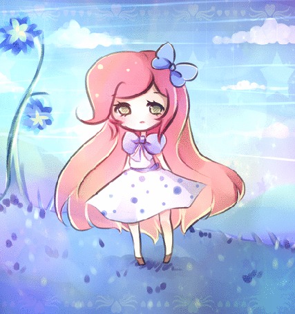 Анимация Длинноволосая девушка на фоне неба, by mochatchi