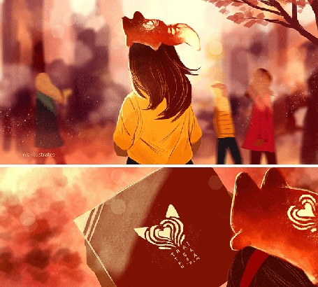 Анимация Девочка с лисичкой, by nk-illustrates