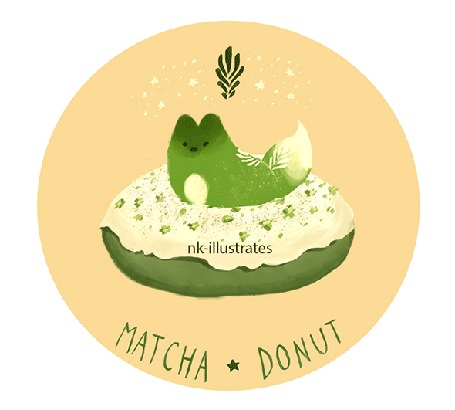 Анимация Зеленая лисичка на пончике, by nk-illustrates (MATCHA DONUT)
