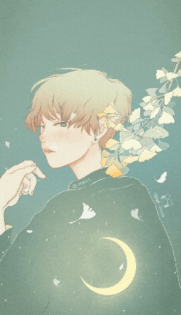 Анимация Парень под падающими лепестками от цветов, by Maoi