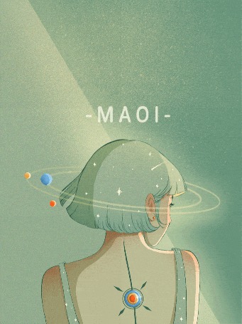 Анимация Вокруг головы девушки вращаются планеты, by Maoi
