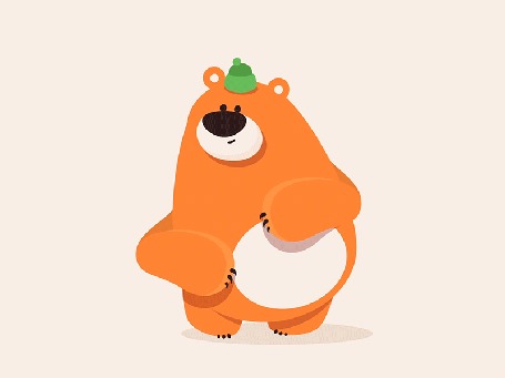 Анимация Медвежонок гладит себя по животу