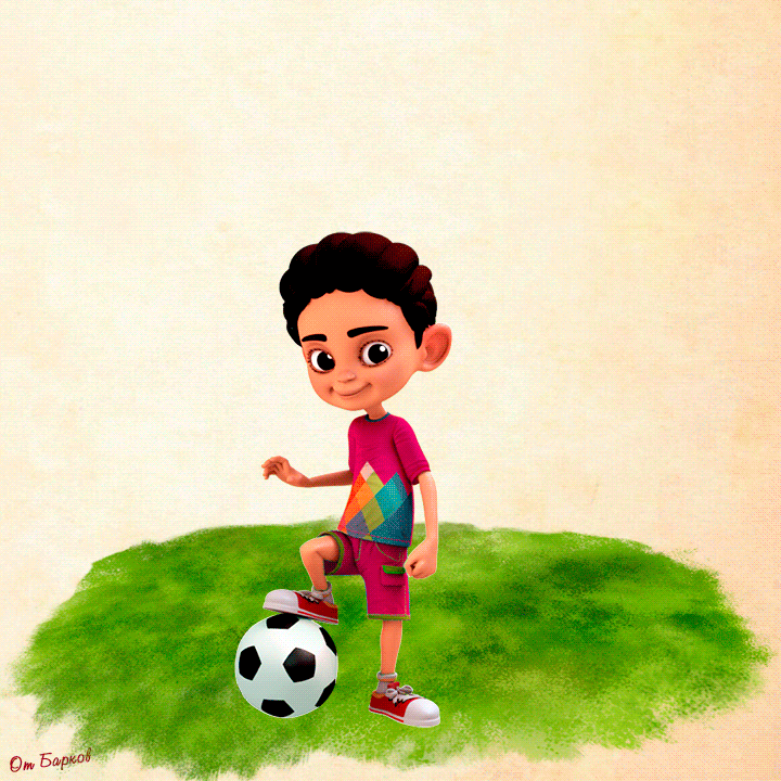 Гиф анимация Мальчик футболист жонглирует футбольным мячом 3D, от Барков