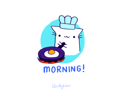 Анимация Котик жарит яичницу (morning), гифка Котик жарит яичницу (morning)