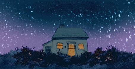 Анимация Ночное небо над домом, by Louie Zong