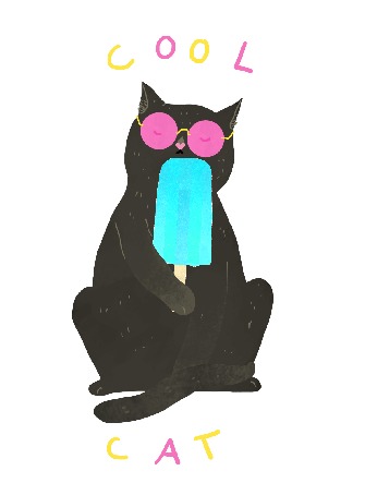 Анимация Черный кот в очках с мороженым в лапе, (cool cat / классный кот)