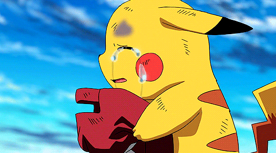 Анимация Pikachu / Пикачу плачет в красную кепку, гифка Pikachu / Пикачу плачет в красную кепку